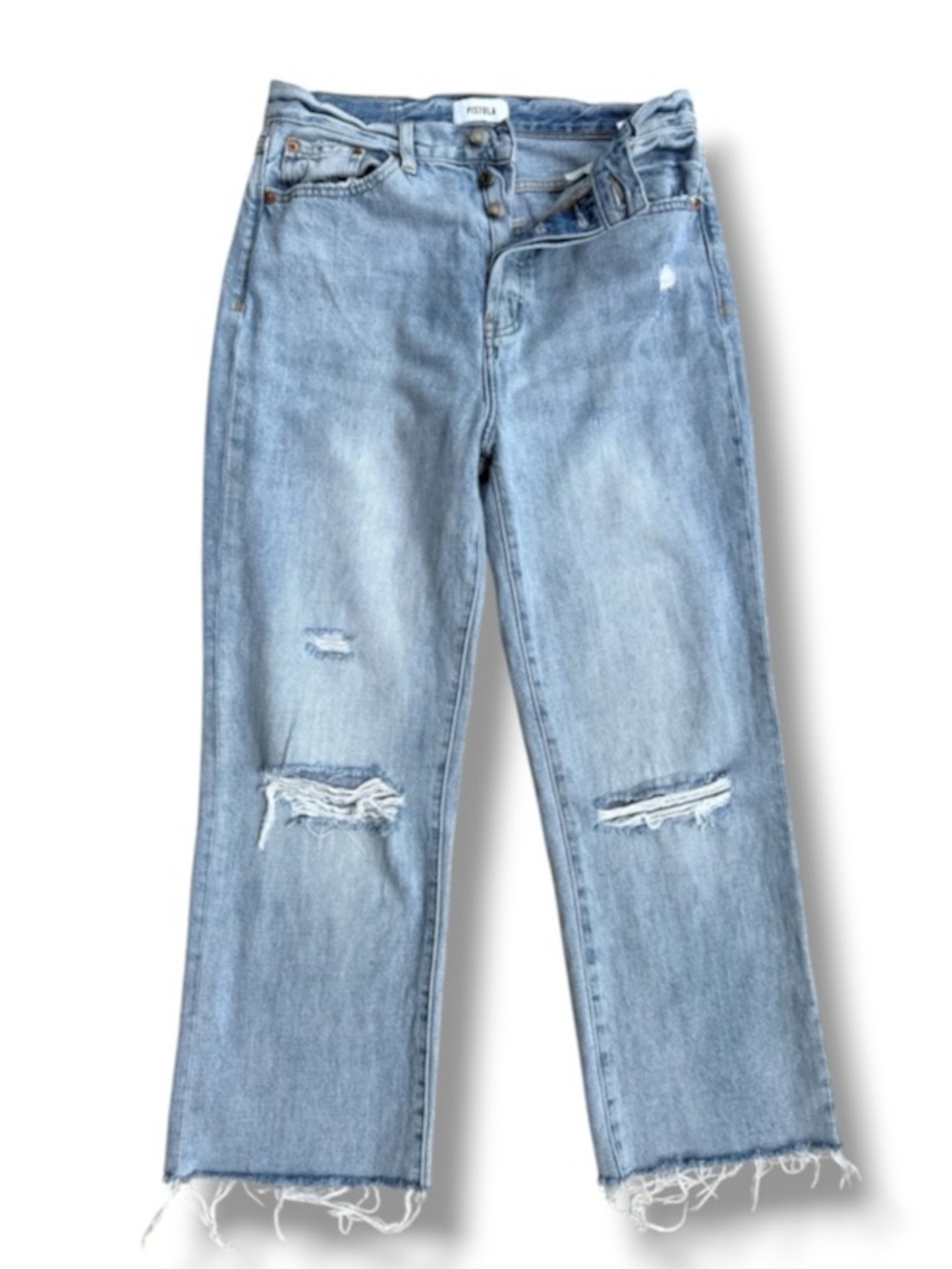 Pistola High Waisted Wide Leg Distressed Jeans Light Wash Waist 27